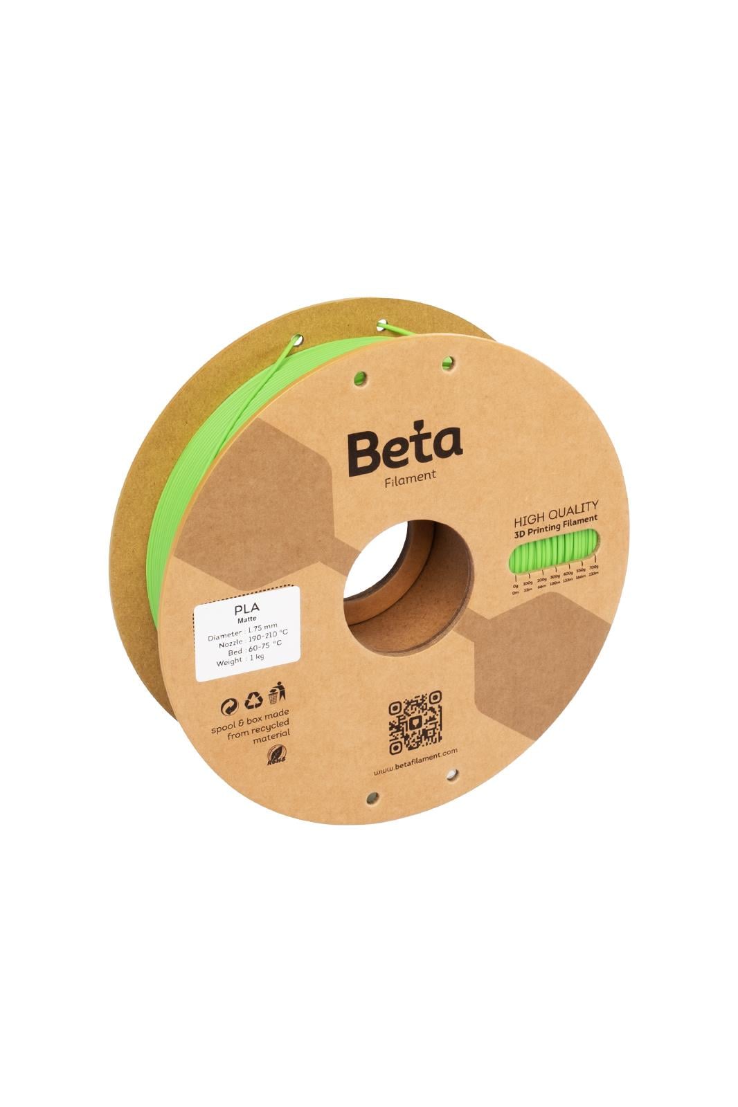 Beta PLA-Matte Filament Scallion Green