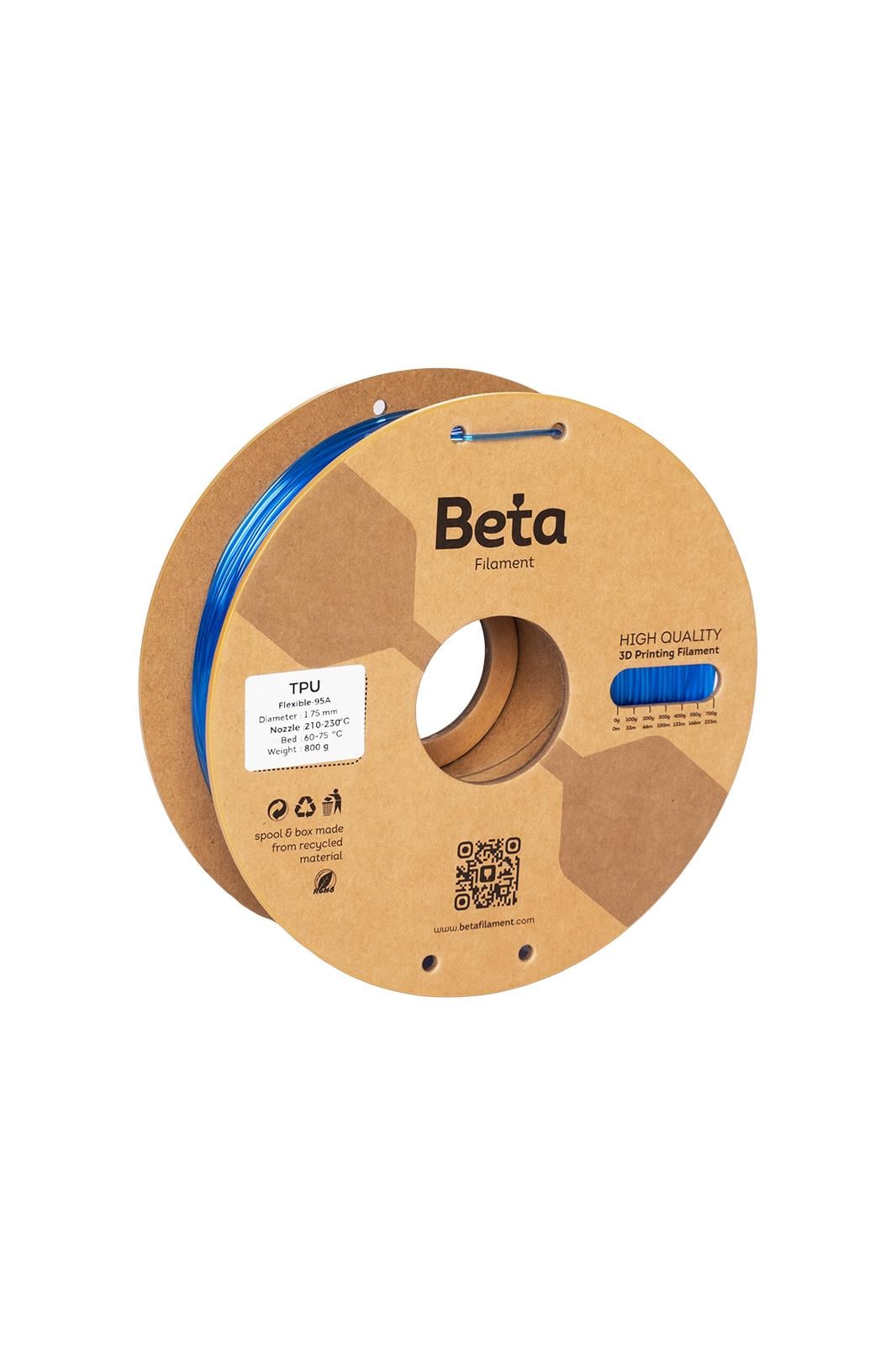 Beta TPU 95A Filament Transparent Klein Blue