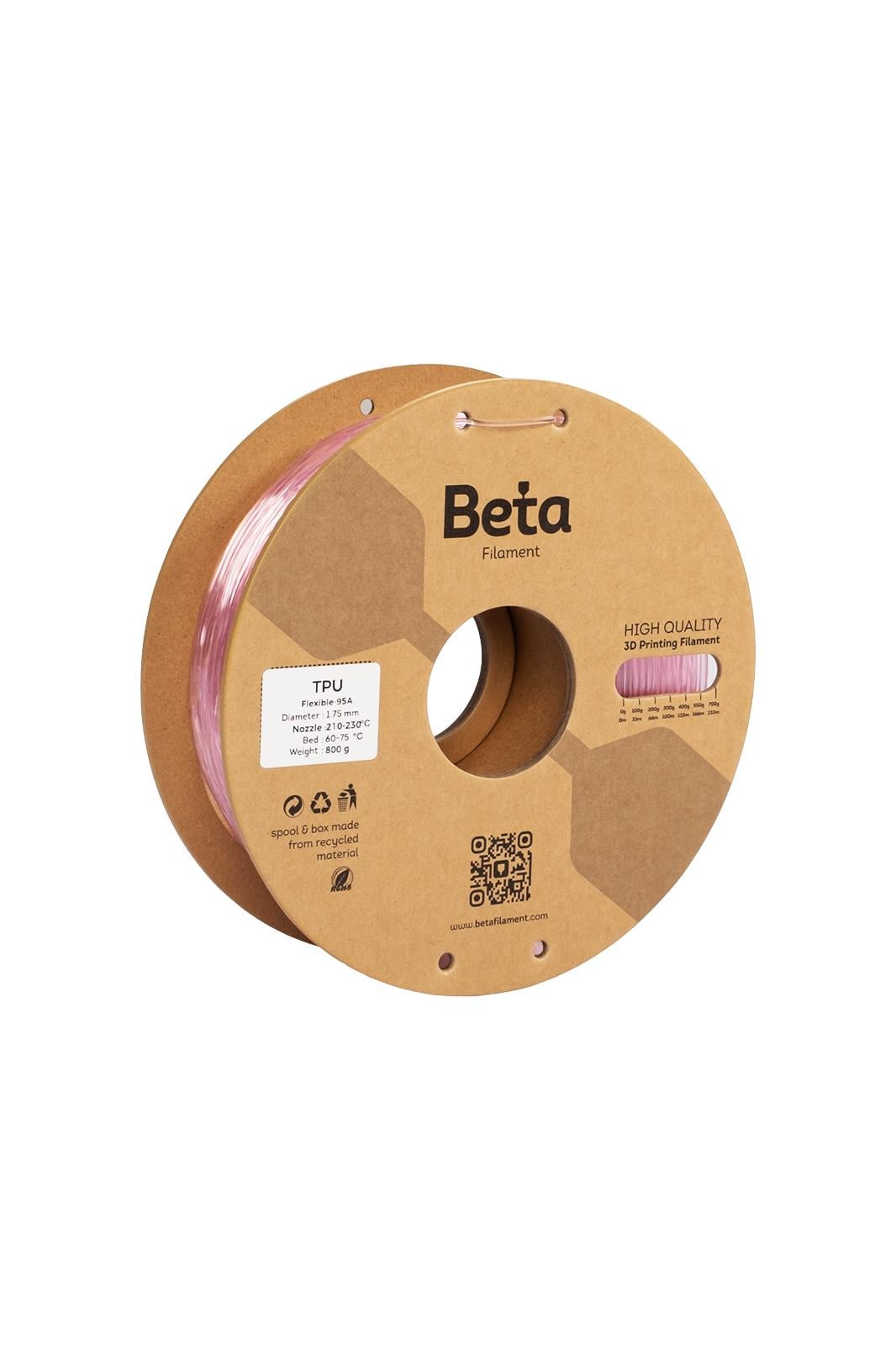 Beta TPU 95A Filament Transparent Light Pink
