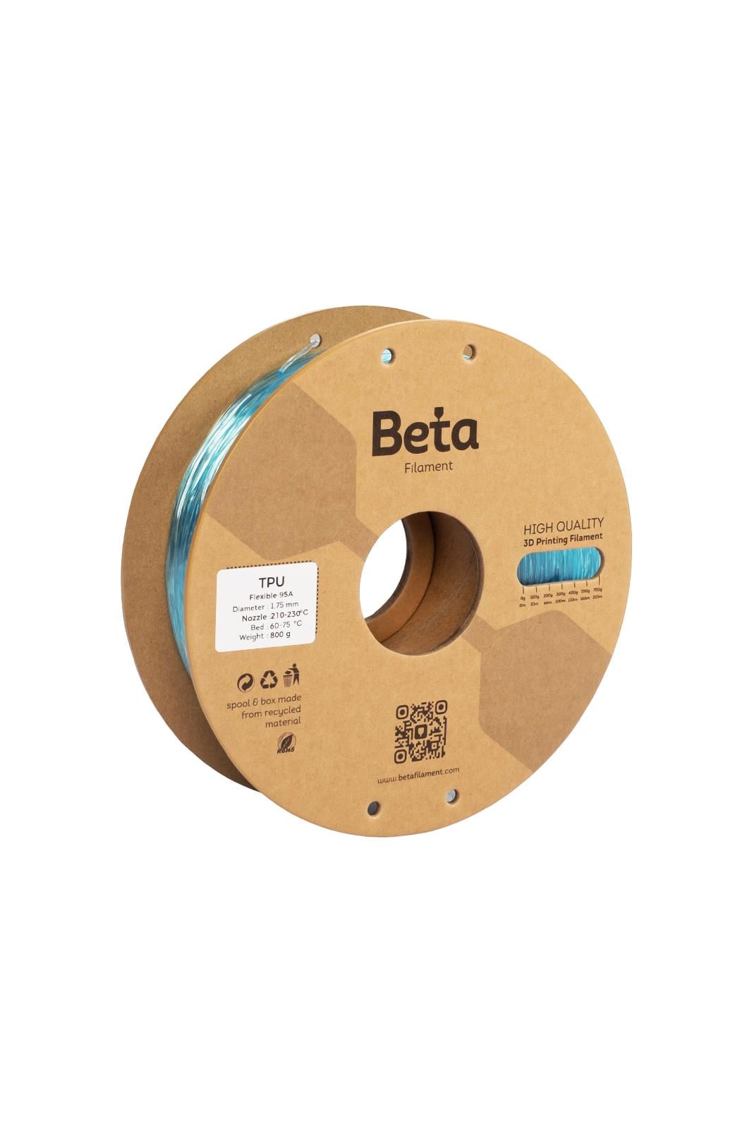 Beta TPU 95A Filament Transparent Light Blue
