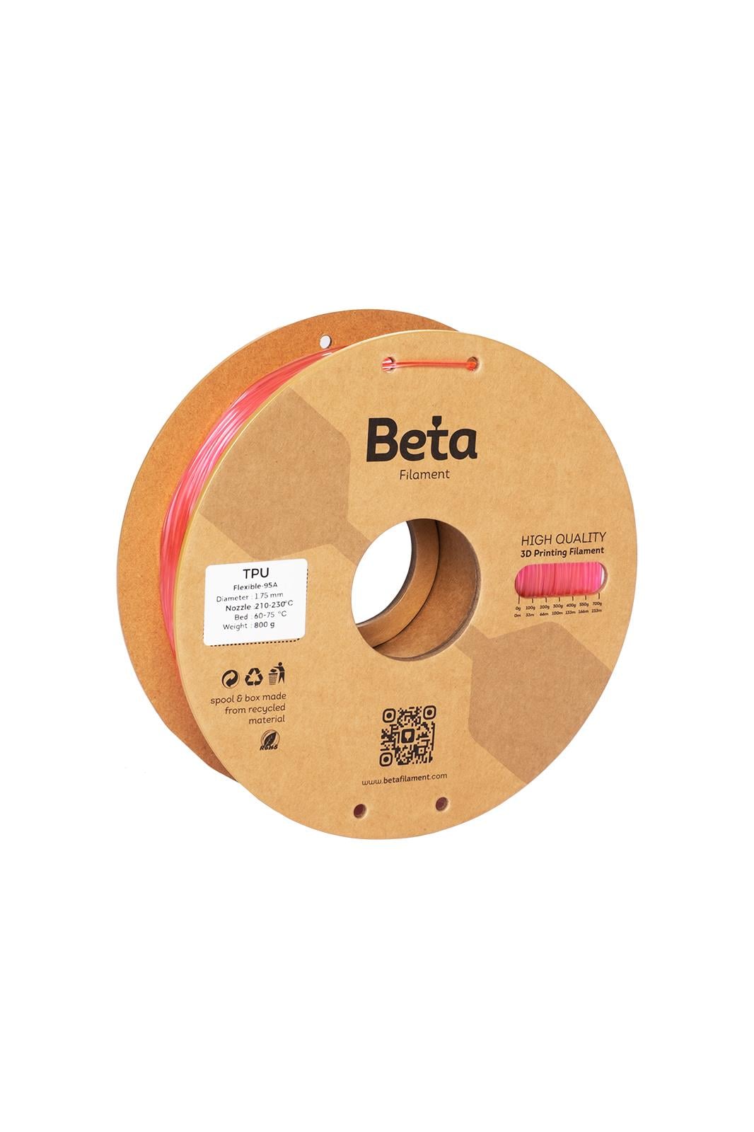 Beta TPU 95A Filament Transparent Raspberry Red